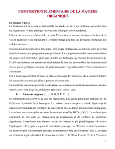 Biochimie : Composition &eacute;l&eacute;mentaire de la mati&egrave;re organique