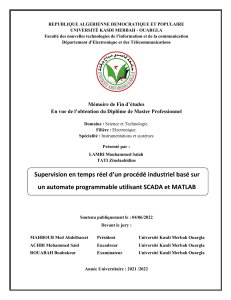 Supervision SCADA et MATLAB d'un Proc&eacute;d&eacute; Industriel