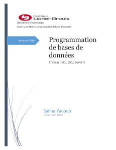 Programmation de bases de donn&eacute;es avec Transact-SQL (SQL Server)