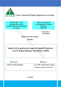 Gestion du risque de liquidité bancaire : Cas d'Attijari Banque Mauritanie