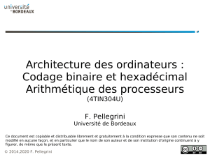 Architecture des ordinateurs : Codage binaire et arithmétique