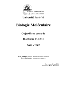 Plan de cours Biochimie PCEM1 - Biologie Moléculaire