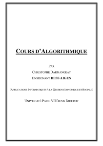 Cours d'Algorithmique : Variables, Tests, Boucles et Tableaux