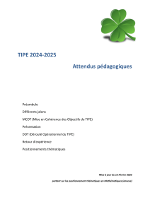 TIPE 2024-2025 : Attendus Pédagogiques et Guide