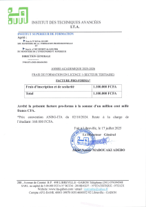 Facture Pro-Forma I.T.A. 2025-2026: Frais de Licence 1