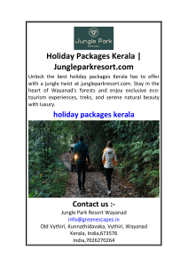 Holiday Packages Kerala  Jungleparkresort.com