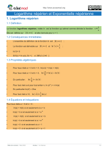 Logarithme Népérien et Exponentielle : Cours de Maths