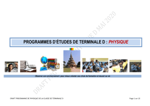 Programme Physique Terminale D - Cameroun