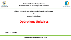 Opérations Unitaires : Cours IAA/GB S3