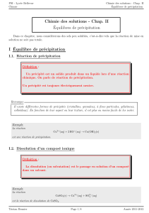 Chimie des solutions : Équilibres de précipitation - Cours PSI