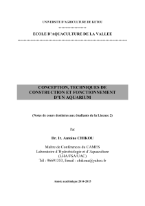 Conception et Fonctionnement d'un Aquarium - Notes de Cours
