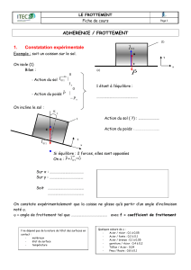 Frottement: Adhérence et Angle de Frottement