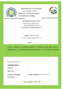 Effet Biopesticide & Engrais Foliaire sur Résilience Tomate Korhogo