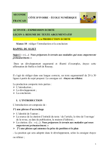 Expression écrite : Résumé texte argumentatif - Seconde
