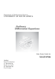 Ordinary Differential Equations: Study Guide for MAT3706 (UNISA)