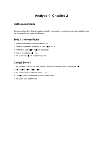 Analyse 1 - Chapitre 2 : Suites Numériques - Exercices Corrigés
