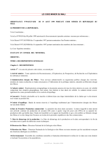 Code Minier du Mali 1999: Ordonnance N°99-032/P-RM & Définitions