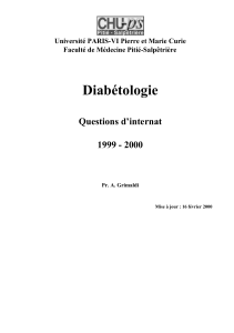 Diabétologie : Questions d'Internat (1999-2000) - Pr. A. Grimaldi