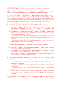 Violations minières artisanales KIBALI GOLD MINE: Note Technique au Ministre