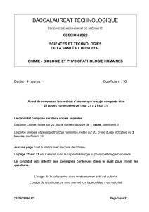 Examen Chimie-Biologie-Physiopathologie - Bac Technologique