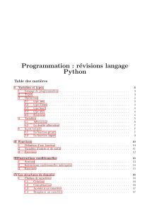Programmation Python : Révisions Langage, Variables, Fonctions, Structures