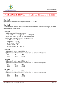 Fiche d'exercices 6ème: Multiples, diviseurs, divisibilité