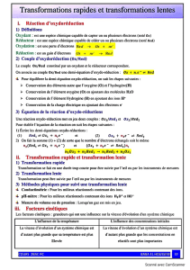 Réactions d'oxydoréduction et cinétique chimique - Cours