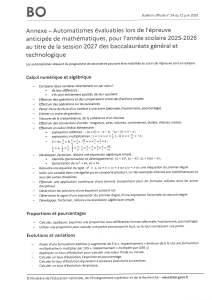 Automatismes Maths Bac 2027: Programme Épreuve Anticipée 2025-2026
