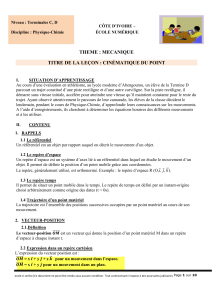 Cinématique du Point: Cours de Physique-Chimie Terminales C, D