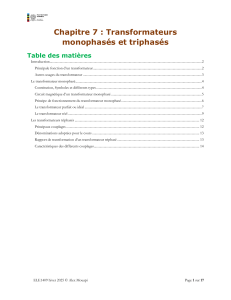 Transformateurs Monophasés et Triphasés - Chapitre 7 ELE1409