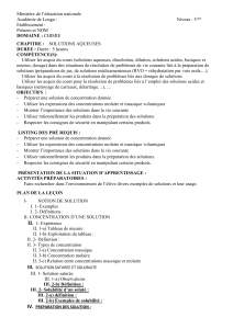 Chimie : Solutions Aqueuses - Plan de Leçon 3ème