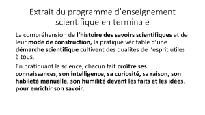 Programme scientifique Terminale : Esprit critique et savoirs