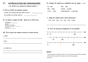Mathématiques 6e : Feuille de travail sur les concepts numériques