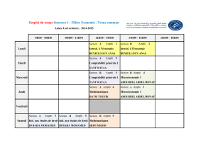 Emploi du temps Économie - Semestre 1, 2024-2025