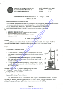 Examen PCT : Chimie, Physique, Technologie - Première D