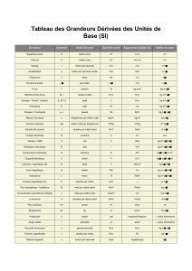 Tableau des Grandeurs Dérivées des Unités de Base (SI)