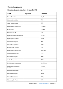 Exercice de Nomenclature en Chimie Inorganique - Niveau BAC 1