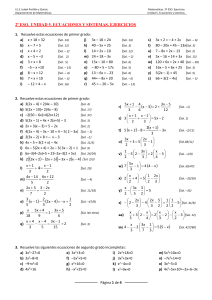 Ejercicios de Ecuaciones y Sistemas - Matemáticas 2º ESO