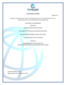 Financement additionnel éducation Côte d'Ivoire - Banque Mondiale