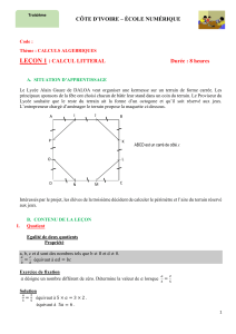Calcul Litt&eacute;ral : Le&ccedil;on de Math&eacute;matiques 3&egrave;me