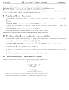 TD Complexité: Algorithmes Tranche Minimum - Force Brute, Sommes Partielles, Kadane
