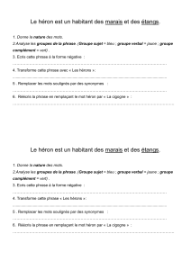 Exercices de grammaire française : Le héron, nature des mots et groupes