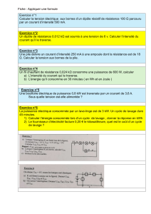 Fiche d'exercices : Appliquer les formules d'&eacute;lectricit&eacute; (Physique)