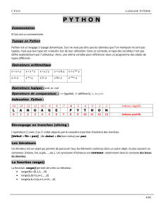 CPGE Langage Python : Typage, Opérateurs, Séquences, Dictionnaires