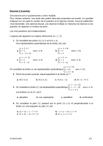 Exercice QCM Mathématiques - Géométrie 3D Lycée