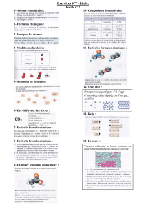 Exercices de Chimie 4&egrave;me - Atomes, Mol&eacute;cules, Formules Chimiques