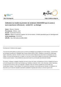 Calibration AQUACROP Canne à Sucre N14 Sénégal - Prévision Rendement