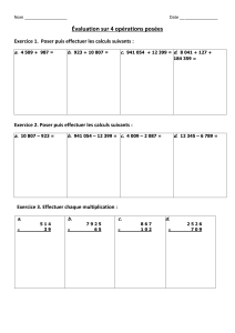 Évaluation Mathématiques: 4 Opérations Posées - Exercices et Problème