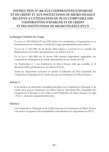 Instruction N&deg; 006: Plan Comptable Coop&eacute;ratives & Microfinance (PCCI)