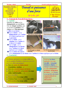 Travail et puissance d'une force - Cours de physique 1ère année